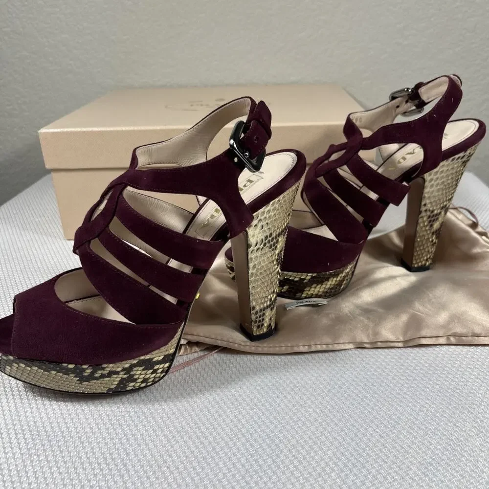 Prada Suede And Snakeskin Heels Sz 36 / US 5.5 w/‎ Dust Bag & Box